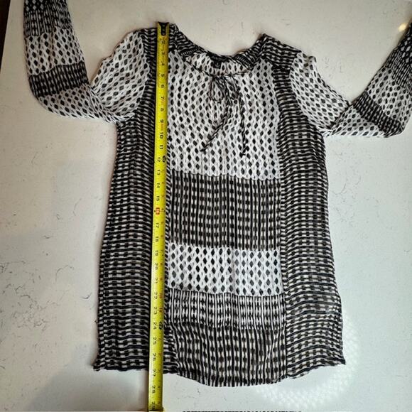 Lucky Brand Bohemian Chiffon Tie Top Geometric Design Blouse Small - Picture 9 of 14